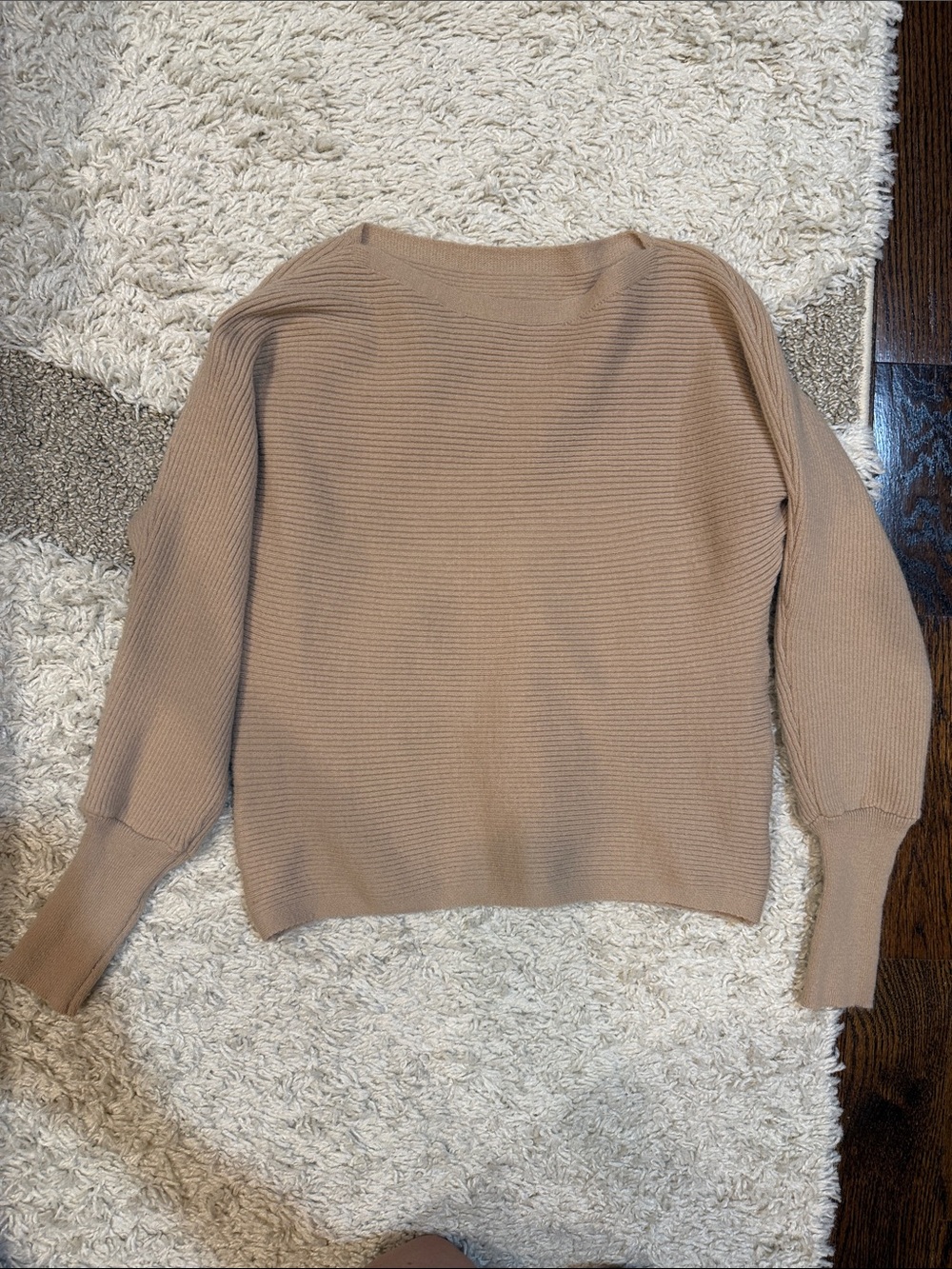SHEIN Ribbed Boatneck Sweater in Taupe Beige